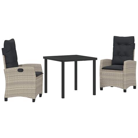 Set da Pranzo per Giardino 3 pcs Grigio chiaro polyrattan - Foto 1