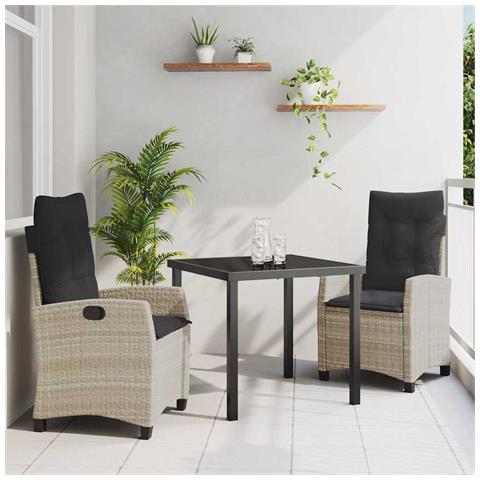 Set da Pranzo per Giardino 3 pcs Grigio chiaro polyrattan - Foto 2