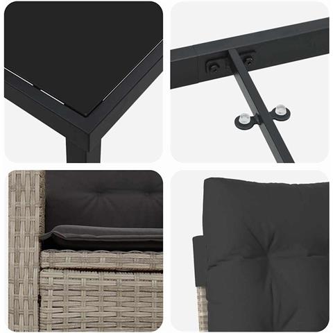 Set da Pranzo per Giardino 3 pcs Grigio chiaro polyrattan - Foto 9