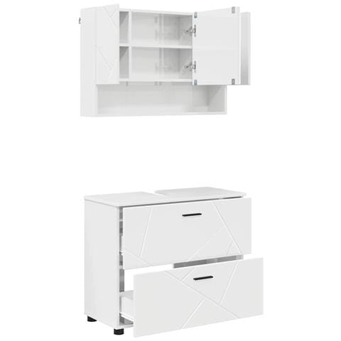 Set di mobili per il bagno con cassetto 2 pcs Bianco lucido - Foto 1