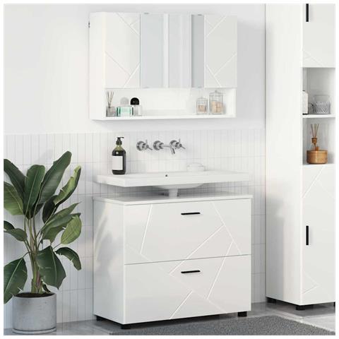 Set di mobili per il bagno con cassetto 2 pcs Bianco lucido - Foto 2