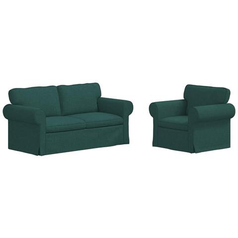 Divano 2 pcs Verde Scuro 175 x 82 x 80 cm Tessuto - Foto 1