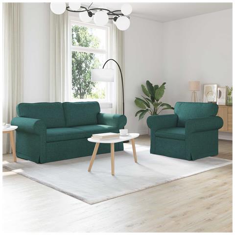 Divano 2 pcs Verde Scuro 175 x 82 x 80 cm Tessuto - Foto 2