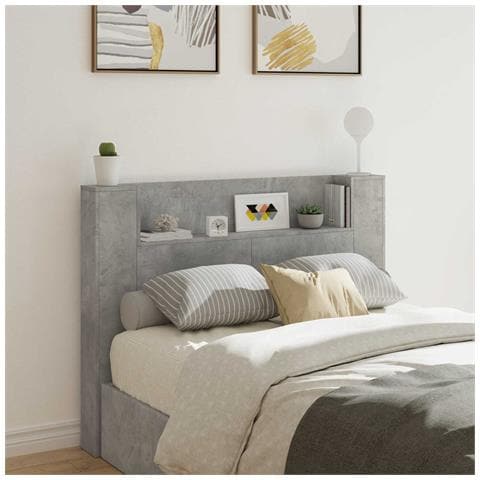 Testata con Mobile e LED Calcestruzzo 140 x 16,5 x 103,5 cm - Foto 2