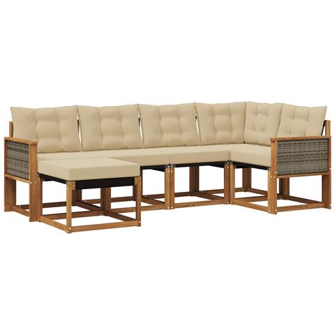 Set di divani da esterno con cuscino 6 pcs Naturale e Beige - Foto 1