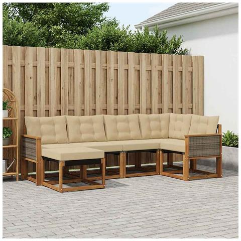 Set di divani da esterno con cuscino 6 pcs Naturale e Beige - Foto 2
