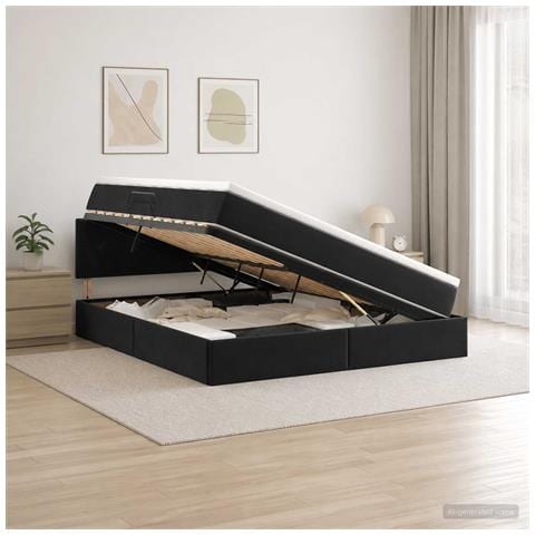 Letto con Contenitore con testiera Nero 180 x 200 cm Velluto - Foto 2