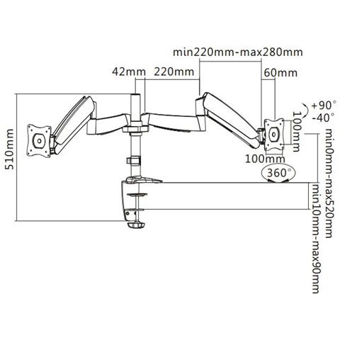 23261, Clamp, 75 x 75 mm, 100 x 100 mm, 75 x 75,100 x 100 mm, Computer monitor, 0 - 520 mm - Foto 2