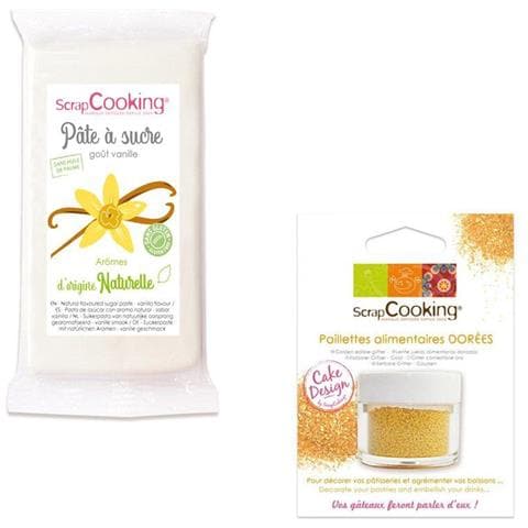 Pasta Di Zucchero Bianca 250 G Aroma Di Vaniglia + Glitter Alimentare Oro - Foto 1