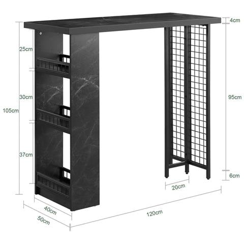 Tavolo Alto Bar Tavolo Da Pranzo Tavolo Da Balcone Penisola Cucina Nero 120x50x105cm Fwt100-sch - Foto 2