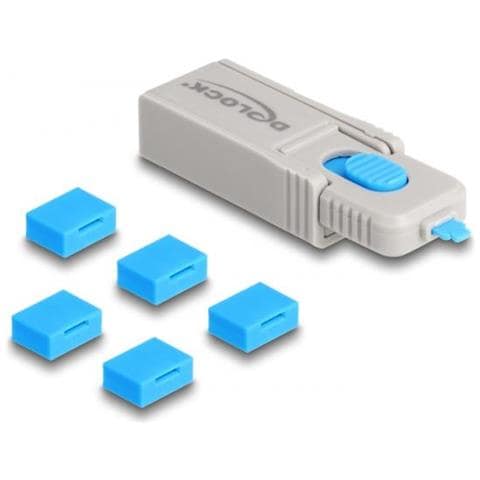 20923 Clip Sicura Bloccaporte + Chiave Usb Tipo A Blu, Grigio Plastica 6 Pz - Foto 1