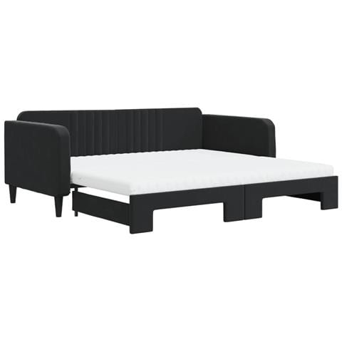 Divano Letto Estraibile Con Materassi Nero 100x200 Cm Velluto - Foto 1