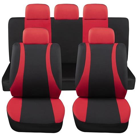 Coprisedili Auto Universali Modello Ls10, Set Anteriori E Posteriori, Tessuto Poliestere, Colore Rosso - Foto 1