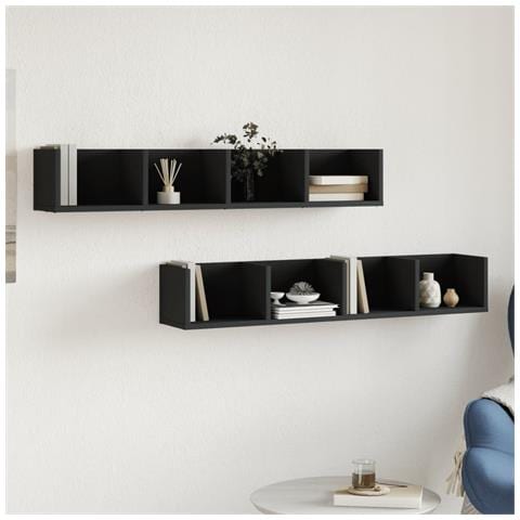 Mobili Parete 2 Pz Neri 99x18x16,5 Cm In Legno Multistrato - Foto 3