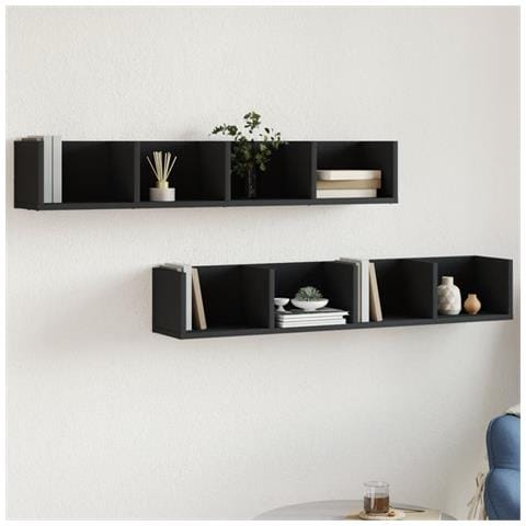 Mobili Parete 2 Pz Neri 99x18x16,5 Cm In Legno Multistrato - Foto 1