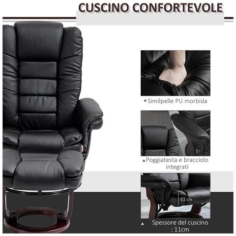 Set Poltrona Relax E Pouf Poggiapiedi, Girevole A 360° E Reclinabile, Similpelle Pu - Foto 2