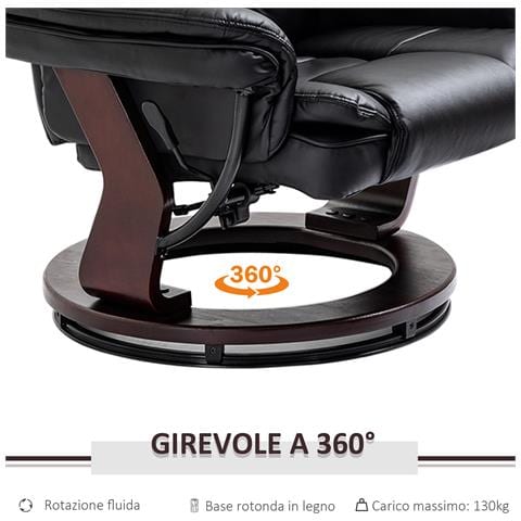 Set Poltrona Relax E Pouf Poggiapiedi, Girevole A 360° E Reclinabile, Similpelle Pu - Foto 6