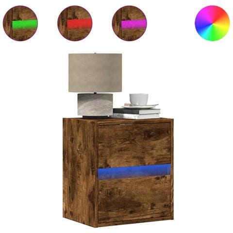 Comodini A Parete Con Luci Led 2 Pz Rovere Fumo - Foto 2