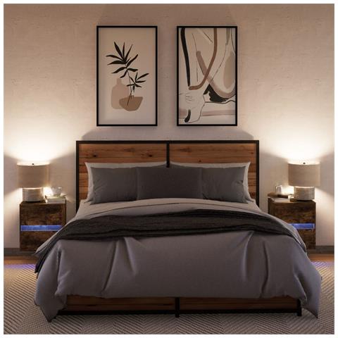 Comodini A Parete Con Luci Led 2 Pz Rovere Fumo - Foto 3