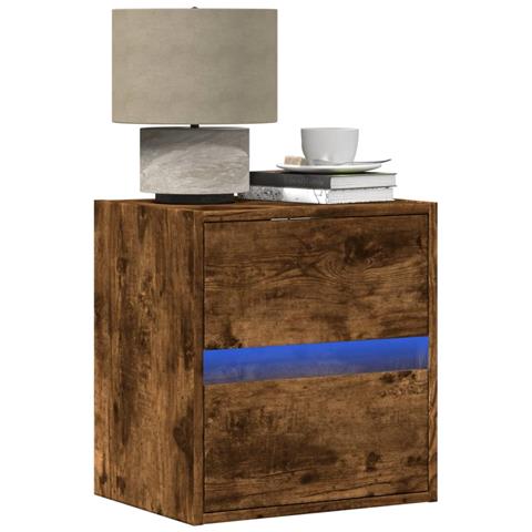 Comodini A Parete Con Luci Led 2 Pz Rovere Fumo - Foto 1