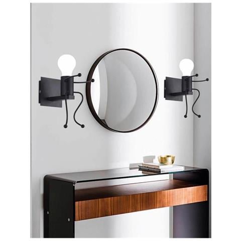 Applique Da Parete A Forma Di Omino Lampada In Metallo Nero E27 - Foto 1