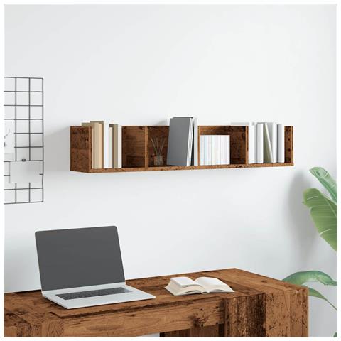 Scaffale Porta Cd A Parete Antico 100x18x18cm Legno Multistrato - Foto 3