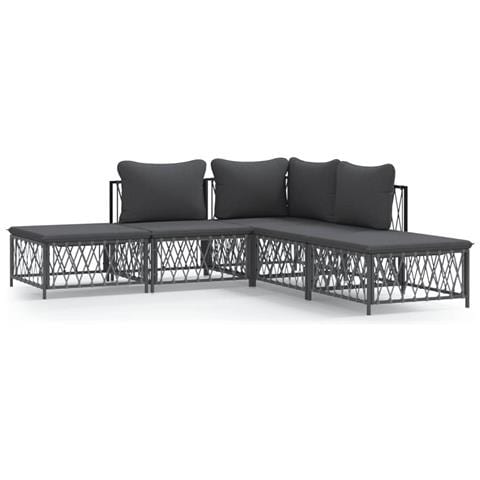 Set Salotto da Giardino 5 pz con Cuscini in Acciaio Antracite - Foto 1