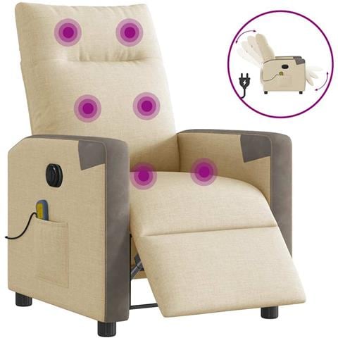Poltrona Reclinabile Massaggiante Elettrica Crema In Tessuto - Foto 1