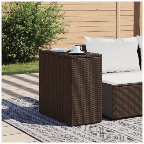 Tavolino Giardino Piano Vetro Marrone 58x27,5x55 Cm Polyrattan - Foto 3
