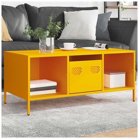 Tavolino Giallo 101,5x50x43,5 Cm Acciaio Laminato A Freddo - Foto 1
