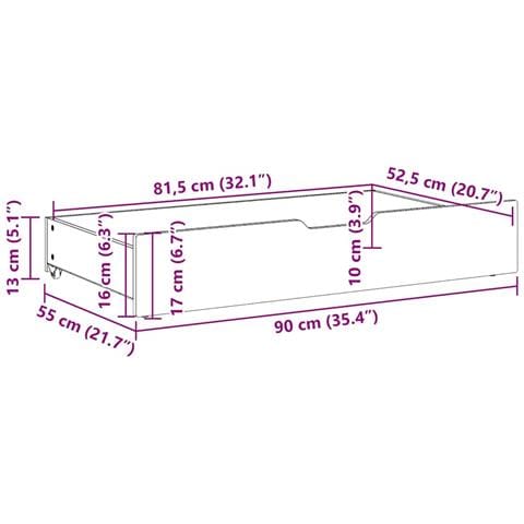 Cassettoni Letto con Ruote 2 pz 90x55x17 cm Legno Massello Pino - Foto 2