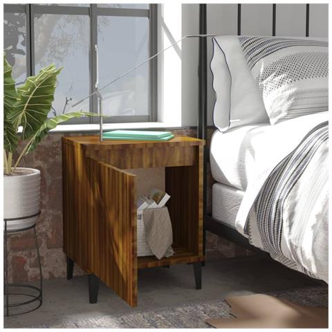 Lusso Casadino -  Comodino Con Gambe In Metallo Rovere Marrone 40x30x50 Cm - Foto 2