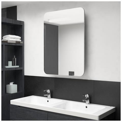 Armadietto Bagno Con Specchio E Led Grigio Cemento 60x11x80 Cm - Foto 7