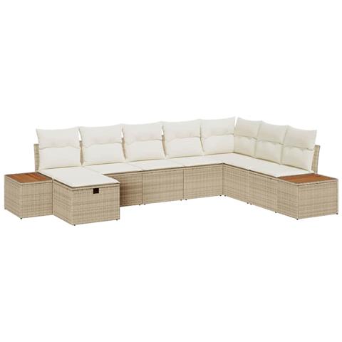 Set Divano da Giardino 8 Pezzi con Cuscini Beige in Polyrattan - Foto 1