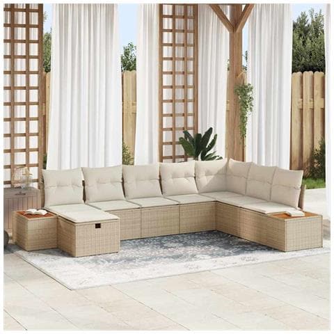 Set Divano da Giardino 8 Pezzi con Cuscini Beige in Polyrattan - Foto 2