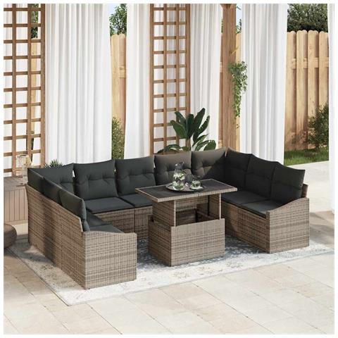 Set Divano da Giardino da 10 Pezzi con Cuscini Grigio in Polyrattan - Foto 2