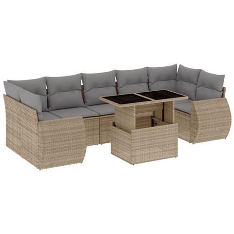 Set Divano da Giardino 8 pz con Cuscini Beige in Polyrattan - Foto 1