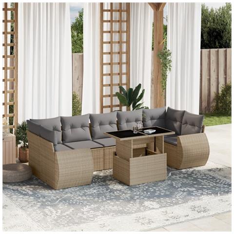 Set Divano da Giardino 8 pz con Cuscini Beige in Polyrattan - Foto 2