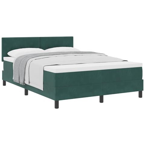 Letto Box Spring con Materasso Verde Scuro 140x200 cm Velluto - Foto 1