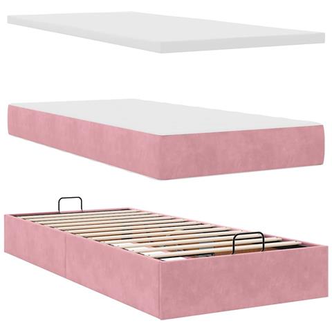 Struttura Letto Pouf con Materassi Rosa 180x200 cm Velluto - Foto 9