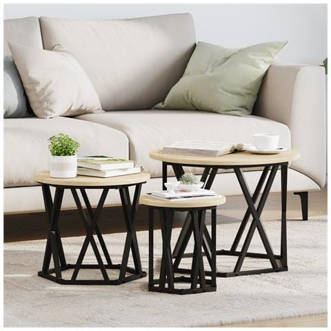 Tavolini Nesting 3 pz in Rovere Sonoma in Legno Ingegnerizzato - Foto 2