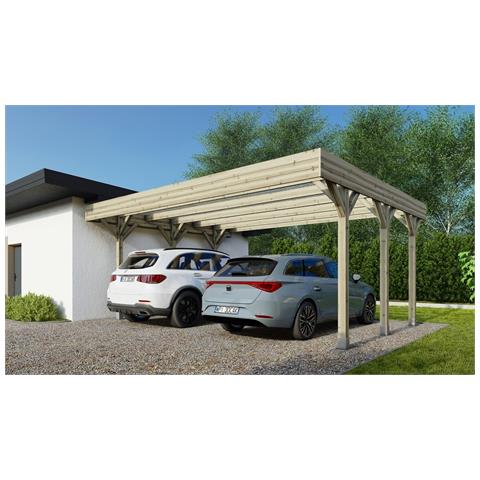 Tettoia Posto Auto Coperto In Legno 6.06x5.03 M - 30 M2 - Copertura Pvc - Foto 1