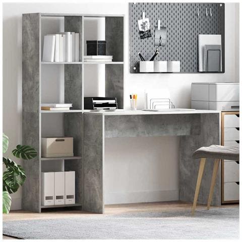 Scrivania Grigio cemento 138.5 x 55 x 143 cm Legno multistrato - Foto 2