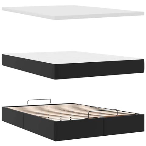 Struttura Letto Pouf con Materasso Nero 140x200 cm Similpelle - Foto 9