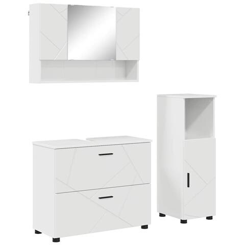 Set di mobili per il bagno con cassetto 3 pcs Bianco lucido - Foto 1