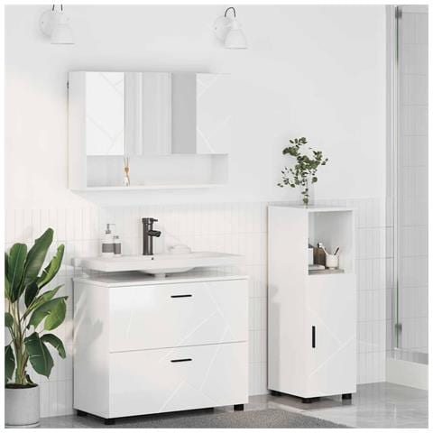 Set di mobili per il bagno con cassetto 3 pcs Bianco lucido - Foto 2
