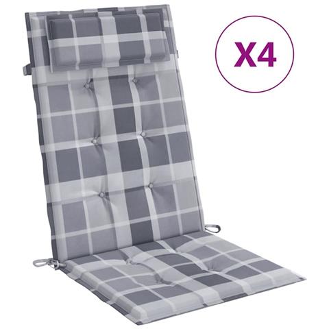 Cuscini Sedia Schienale Alto 4pz a Quadri Grigio Tessuto Oxford - Foto 1