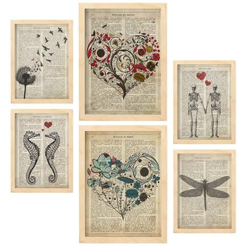 Set Di 6 Stampe Collezione Di Piatti Con Testo Vintage E Collage Estetico Per La Decorazione D'interni A3 & A4 Telaio In Legno Chiaro - Foto 1