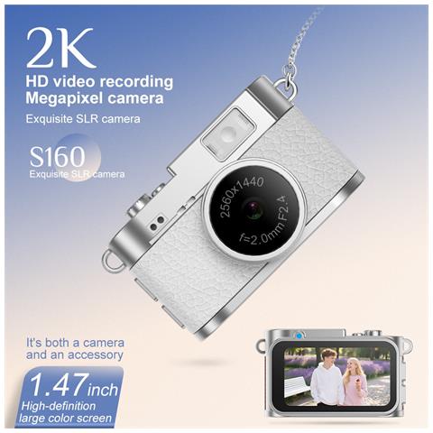 Mini Fotocamera Retrò Con Torcia: Video Hd 1080p, Portachiavi Portatile White - Foto 4