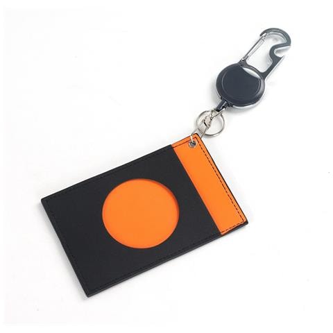Portabadge Retrattile Con Custodia In Pelle Pu E Clip A Moschettone - Arancione - Foto 2
